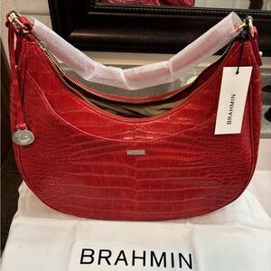 Brahmin Crimson Croco-Embossed Shoulder Bag